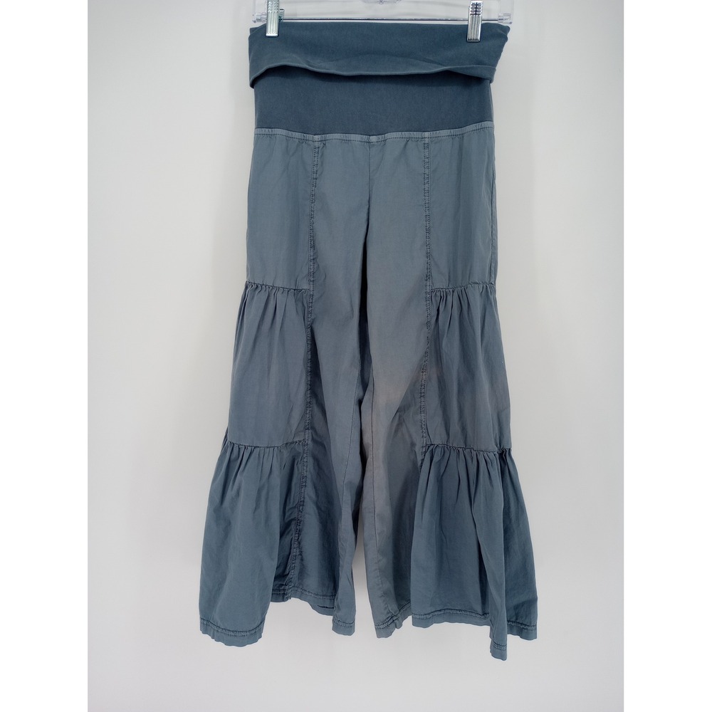 XCVI Wearables Tiered Palazzo Pants Womens S Blue Fold Over Waist Boho 2471W